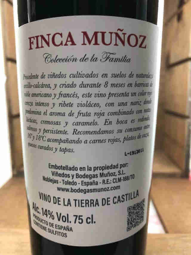 Contra de Botella de Finca Muñoz tinto