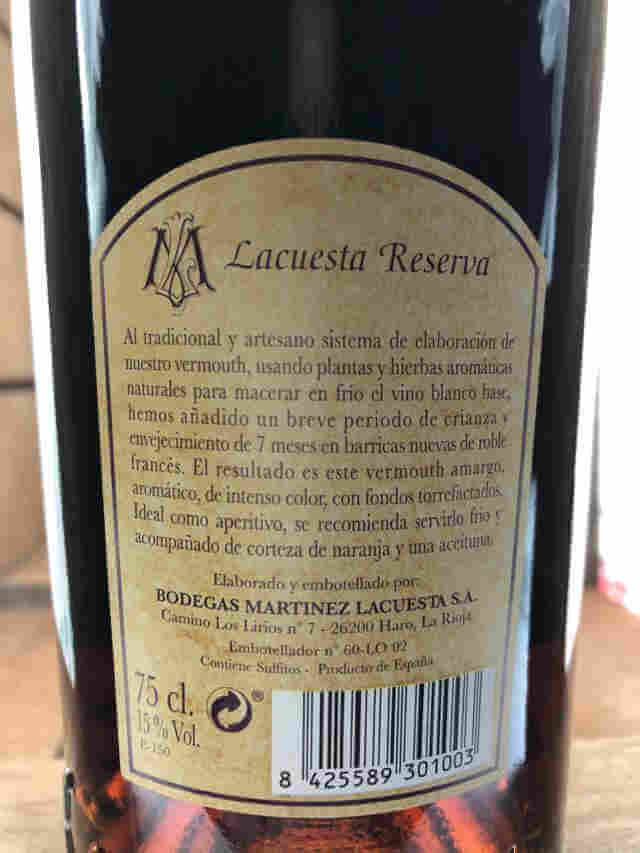 Contra de Botella de Lacuesta reserva vermut