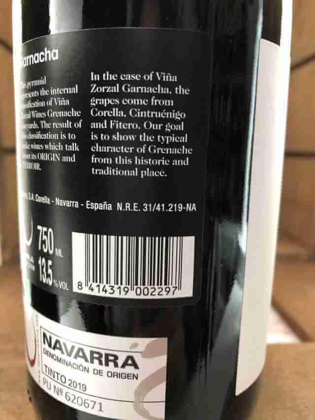 Contra2 de Botella de vino tinto de viña Zorzal Garnacha