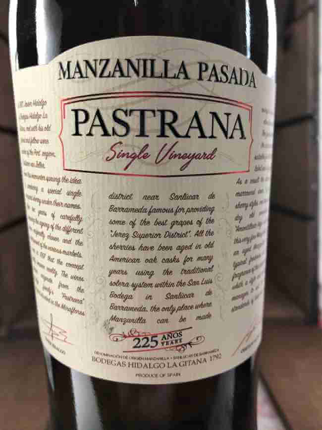 Etiqueta de Botella Manzanilla pasada Pastrana