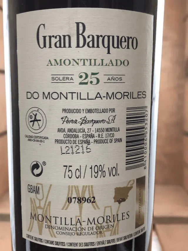 Pérez Barquero amontillado etiqueta