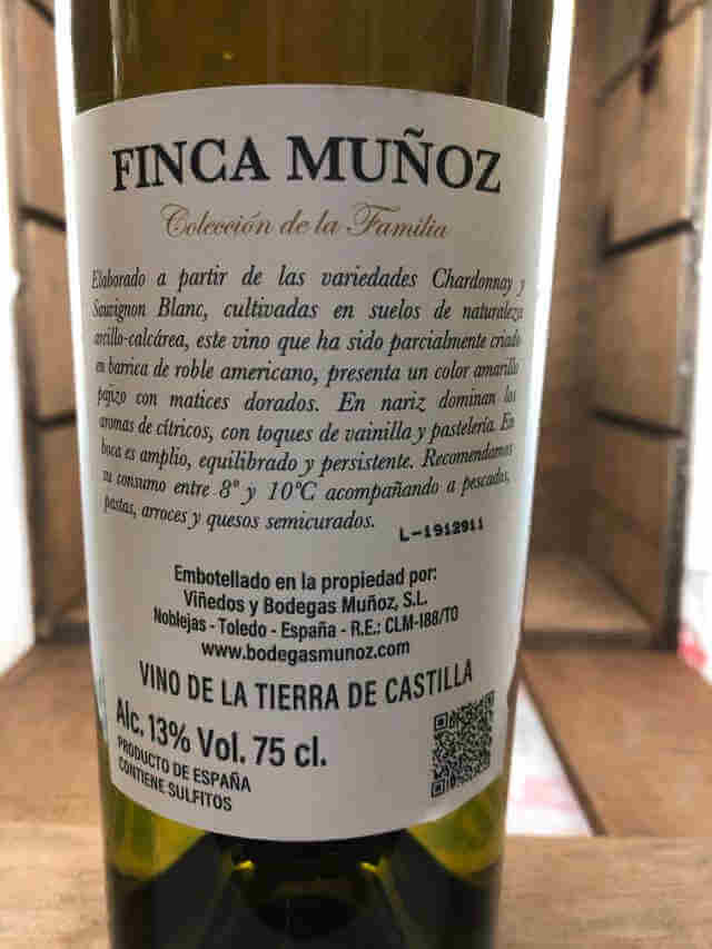 Contra de  Botella de Finca Muñoz blanco