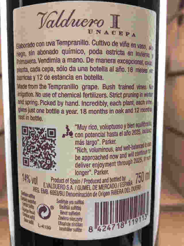 Contra de botella Valduero una cepa