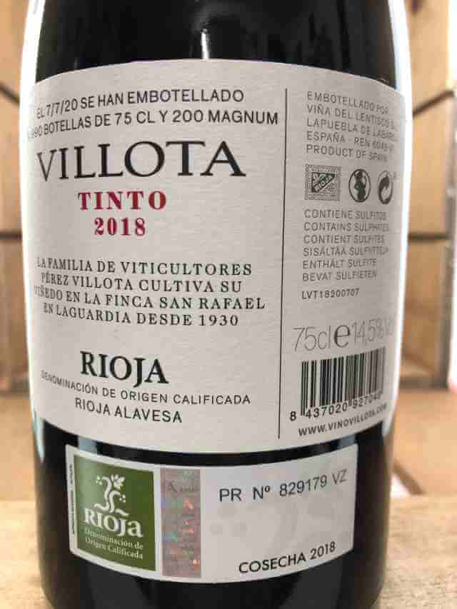 Contra de botella de vino Villota