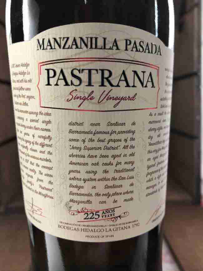 Etiqueta de Botella Manzanilla pasada Pastrana