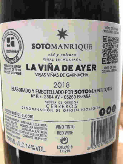 Viña de ayer garnacha detalle de contra