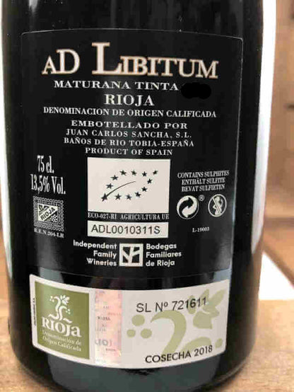 Contra de Botella de Ad Libitum Maturana tinta