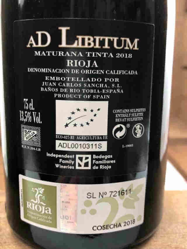 Contra de Botella de Ad Libitum Maturana tinta