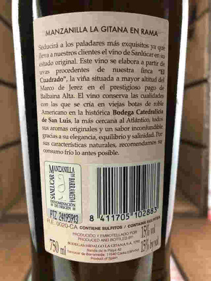 Contra de Botella de La Gitana en rama
